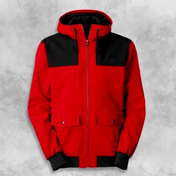 The North Face Men's Hooded Insulated Full Zip Ribbed Cuffs Jacket Red Black M L - Picture 1 of 7